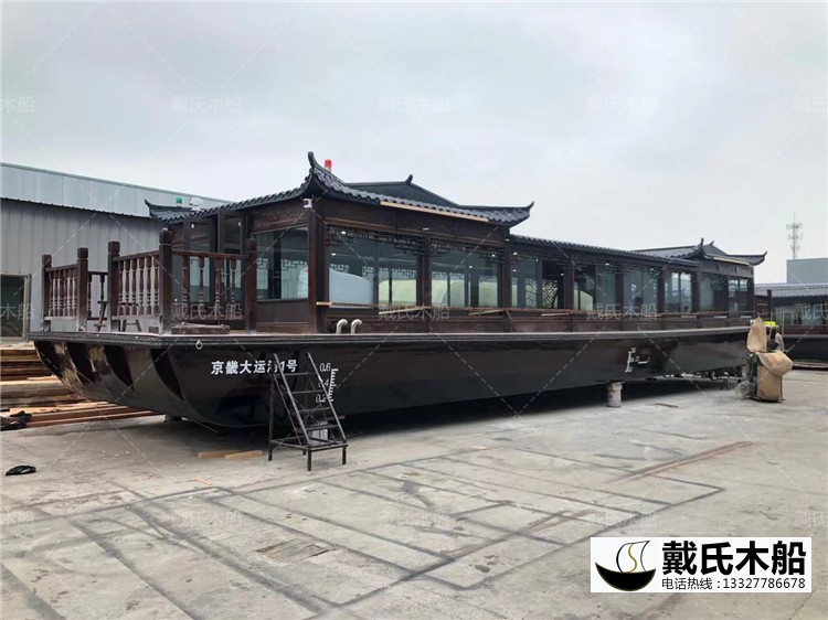 河北20米大型画舫船 景区运河电动观光旅游船只 带证木质游览船